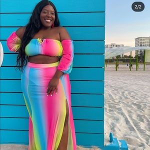 Rainbow Color 2 piece Skirt Set